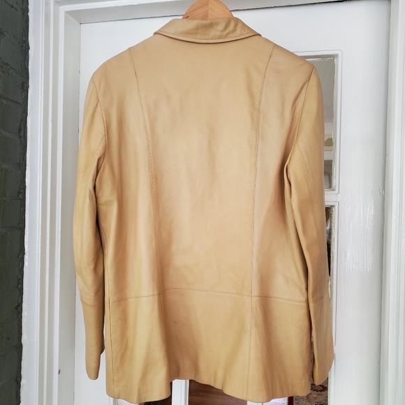 Elements by Vakko Tan Button-Down Leather Blazer Jacket - Woman's Large Vintage - Picture 5 of 16